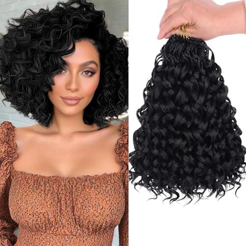 XTREND 10 Inch Gogo Curl Crochet Hair 8 Packs Pre-looped Ocean Wave Synthetic Braiding Hair for Women (16Strands/pack 1B#)