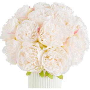 SITUMEIZI 10PCS Artificial Peony Flowers, Real Touch Fake Silk Bouquet with Stems for Home Mothers Day Wedding Party Centerpieces Table Decoration Indoor(Ivory White)