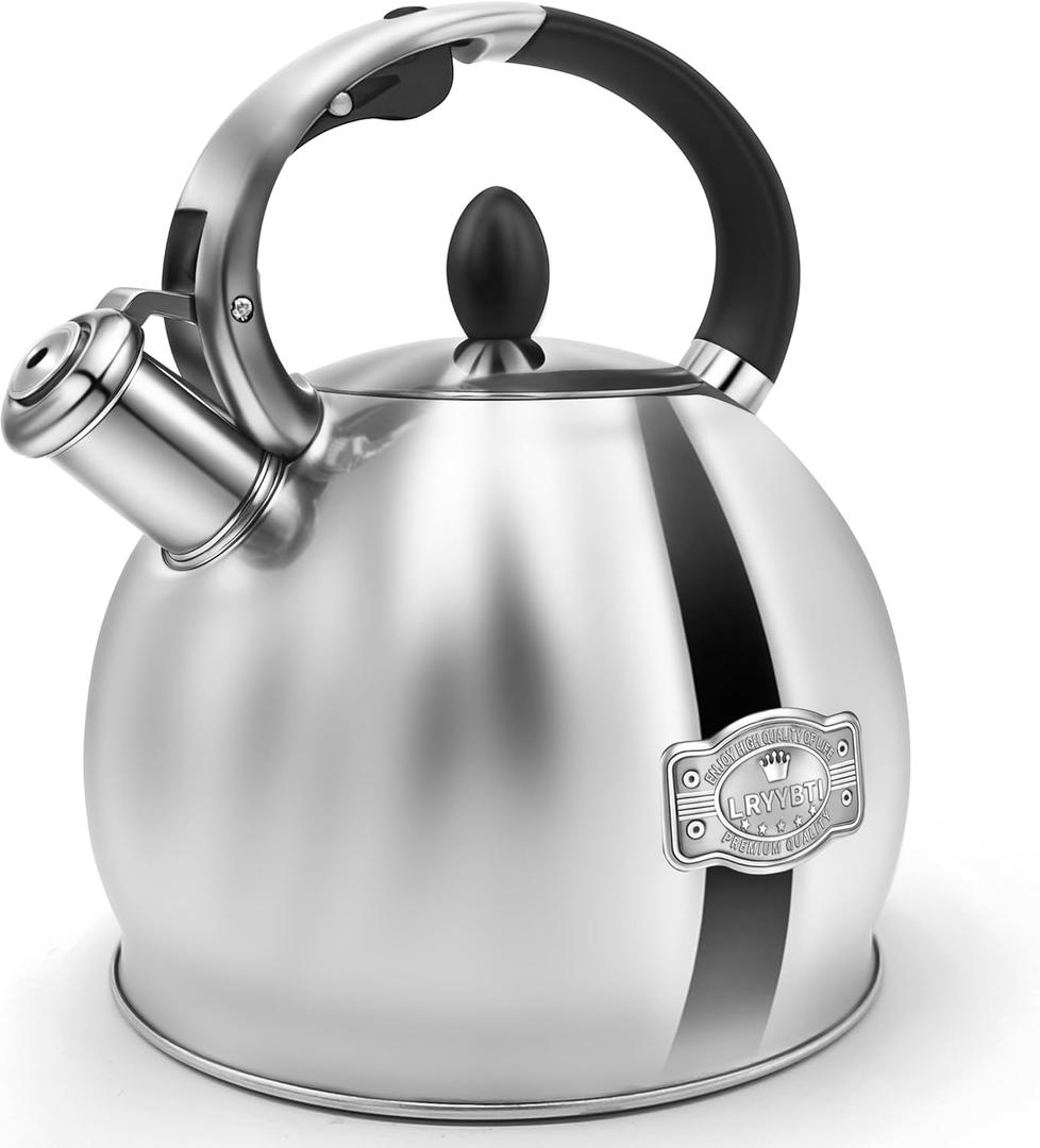 Whistling Tea Kettle for Stovetop, (2.64 Quart-Mirror Food Grade Stainless Steel Teapot of 5-layer base (Silver)