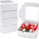 50pcs Cookie Boxes 6x6x2.5 Inch Bakery Boxes with window Chocolate Covered Strawberries Box Treat Box for Mini Cake Macaroon Dessert Pastry Muffins