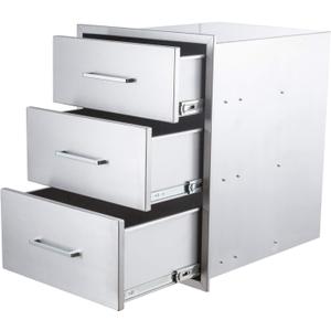 Outdoor Kitchen Drawers Stainless Steel 3-Drawer BBQ Drawer 14" W x 21" H x 23" D Enclosed Built-in Drawer Flush Mount for Outdoor Kitchens & BBQ Islands
