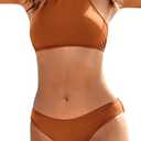 Ekouaer Bikini Sets for Women Two Piece Swimsuit High Cut Bathing Suit High Neck Swim Suits 2024, Caramel, XX-Large