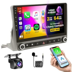 Roinvou 2+64G Android Auto Radio for Chevrolet Chevy Camaro 2010-2015, 9" Car Screen in-Dash GPS Navigation with Wireless CarPlay Android Auto Mirror Link WiFi Bluetooth FM RDS Radio