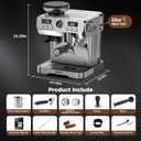 Espresso Machine with Grinder 20 Bar Professional Expresso Coffee Machines for Home Customizable 194-203 Temp Control Espresso Maker with 68oz Water Tank All-in-One Coffee Maker Cold Brew