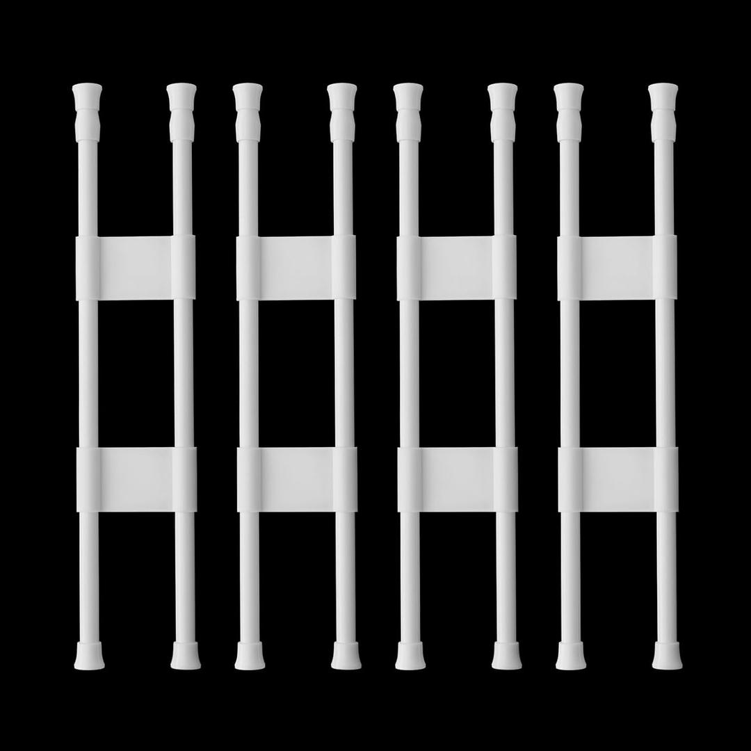 4 Sets Double RV Refrigerator Bars, 15.8-27.6 Inches Non-Slip Adjustable RV Fridge Tension Rods, for Camper Refrigerator, Kitchen, Bookshelf, Cupboard-White