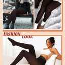 Women's Thermal Fleece Lined Tights, Translucent Skin Tone Pantyhose Style Leggings for Winter Warmth (L)