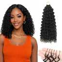Water Wave Feather Crochet Hair 12inch 50strands Natural Black,Pure Protein Fiber Close To Human Hair,Miracle Knots Pre-Separated Invisible Curly Hair Extensions 12inch,1B#