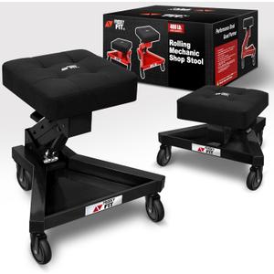 Mechanic Stool with Wheels, Hydraulic Adjustable Shop Stool on Wheels, Garage Work Rolling Chair for Workshop, 400 LBS Capacity, 4 Inch Casters, 360 Swivel Casters Roller Chair, Black