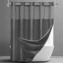 SORTTO No Hook Shower Curtain with Snap in Liner Set Waffle Shower Curtain for Bathroom Hotel Style Fabric Waterproof Inner Liner71" W x 80" H, Dark Grey