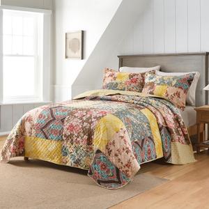 Autumn Dream Cotton Bedspread Quilt Sets Reversible Bedding Coverlet Sets, Luxury Vintage Floral Patchwork Yellow Bedspread, King Size | Breathable Material, Reversible, Handmade Patchwork, Soft Durable, Jacquard Stitching (King (96 by108 Inch))