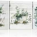 Dunzoom 3 Pcs Vintage Framed Eucalyptus Herb Bathroom Wall Rustic Botanical Sage Green Canvas Prints Set Farmhouse Leaves Wall Decor for Bathroom Bedroom Living Room, 8'' x 10''