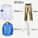 Men's Classical 70s 80s Dance Costume Blue Armband Suit Cosplay Costume,XXS