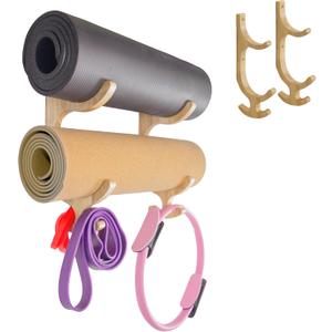 Wooden Yoga Mat Holder Wall Mount - Yoga Mat Storage Rack - Home Gym Equipment Storage & Organizer - Resistance Band Wall Mount - Home Gym Accessories Wall Rack - Workout Storage Organizer