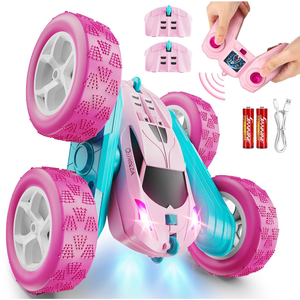 RC Cars, Pink Remote Control Car for Girls, 2.4 GHZ Double Sided RC Stunt Car 360° Rotating Remote Control Crawler with Headlights Car Toys for 6 7 8 9 10 11 12 Girls Birthday Gift