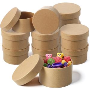 12 Pack Round Paper Mache Box with Lid - 3.37 Diameter x 1.97 Height - DIY Craft Nesting Gift Boxes for Jewelry, Storing, Decoupaging & Painting | Brown Paper Craft Boxes