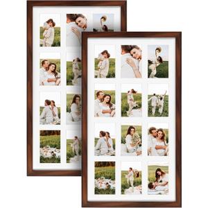 12 Opening 4x6 Collage Picture Frames Set of 2, Rustic Brown Multiple Frames for Displaying 6x4 Photos with Mat, 16X28 -2 Pack