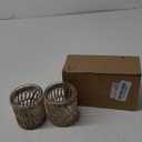 Wicker Rattan Woven Tea Light Candle Holder Set of 2, Handcraft Woven Votive Candle Holder, Rustic Vintage Seagrass Glass Votive Candle Holders for Dining Table Christmas Decoration
