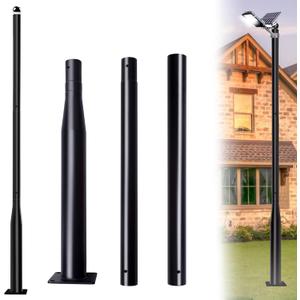 10Ft Tall Street Light Pole for Outside, Galvanized Steel Solar Street Lamp Post Perfect for Outdoor Lights Exterior Backyard Camera Porch Parking Lot with Mounting Rebar Cage(Black)