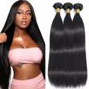 #1B Natural Black Bundles Straight Bundles Human Hair 14 16 18 Inch NerriHou Brazilian Virgin Hair 3 Bundle Natural Color Straight Bundles Human Hair Extensions 50 Gram Per Bundle