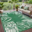 Outdoor Plastic Straw Rug Waterproof Patio 6x9 Green White Leaf Mat for Porch Camping RV Balcony Deck Courtyard Reversible Lightweight Durable Portable Carpet