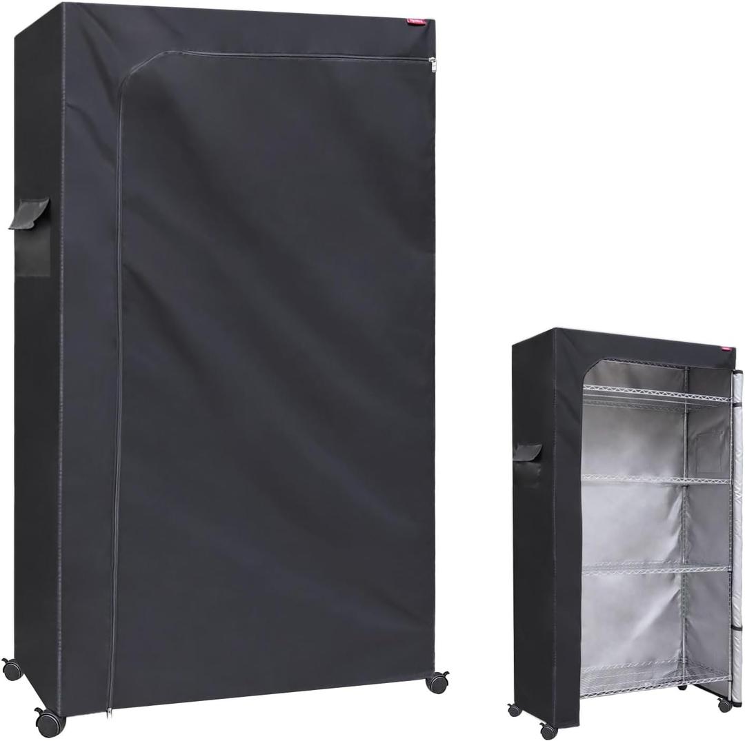 Dustproof Shelf Cover  Fits 48" W x 18" D x 72" H Wire Shelving Rack, Waterproof Oxford Fabric & Two-Way Zipper for Closet, Garage, Basement (Black, Cover Only)