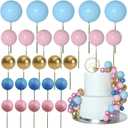 ASTARON 50 Pcs Ball Cake Topper Sticks Mini Balloons for Cake Decorating Supplies Foam Balls Cake decorations for Baby Shower Cake Birthday Cake Toppers Decorations (Pink Blue Series)
