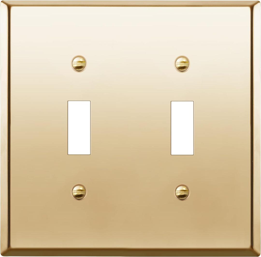 ENERLITES Toggle Light Switch Metal Wall Plate, Stainless Steel 201, Corrosion Resistant, Size 2-Gang 4.50" x 4.57", 7712-PB, Polished Brass, Gold
