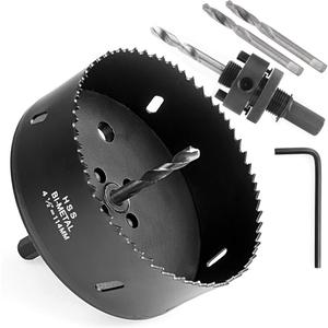 4-1/2 Inch Hole Saw with Heavy Duty Arbor,HSS Bi-Metal Holesaw Drill Bits Cut Smooth and Fast in Wood,Plastic, Drywall, Thin Metal, 4.5 Hole Cutter for Drilling Holes for Lock, Knobs and Vent(Black)