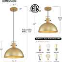 12 Inch Gold Pendant Lights Hammered Matte Pendant Lights for Kitchen Island Industrial Farmhouse Adjustable Height Dome Hanging Light Fixtures for Barn, Dining Room 3 Packs