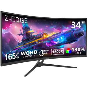 Z-Edge 34" Curved Gaming Monitor, WQHD 1440P 165Hz 144Hz PC Monitor, MPRT 1ms, 21:9 Aspect Ratio, 1500R, 16.7M Colors, 3000:1 Contrast, UG34 Frameless Bezel, 2X DP 1.4 Ports and 2X HDMI 2.0 Port