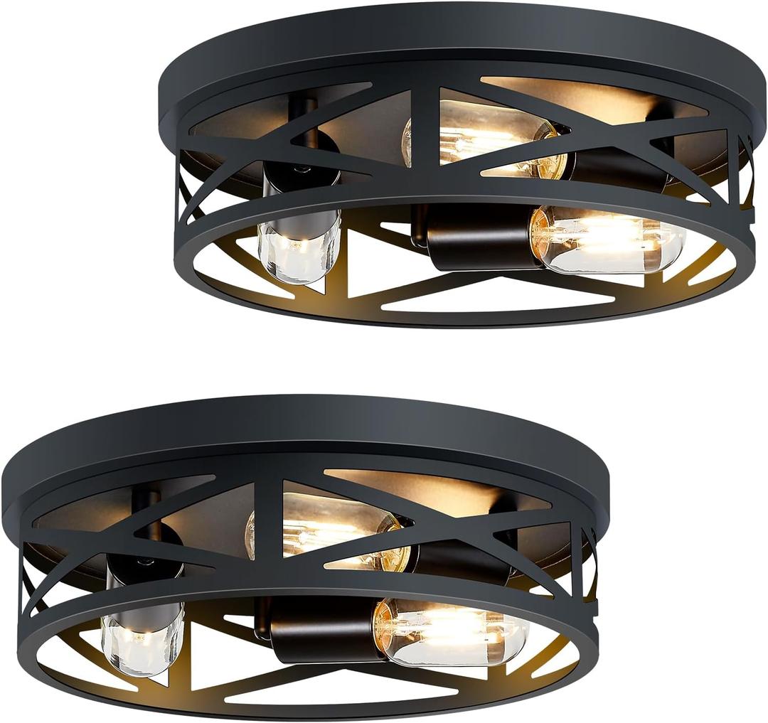 SKEJAO 13 inch Black Flush Mount Ceiling Light Fixture, 3-Light, Close to Ceiling, Ideal for Hallway, Kitchen, Farmhouse, Bedroom