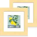 Hongkee 6x6 Picture Frame Set of 2, Made of Real Glass and Gold Wooden Frame - Display Square 4x4 with Mat or 6x6 Without Mat, 6 by 6 Photo for Wall or Tabletop