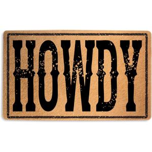 Western Farmhouse Howdy Doormat 17.7x29.5 Inch, Faux Coco Coir Doormat with Non-Slip PVC Backing, Modern Western Howdy Non-Slip Door Mat for Covered Outdoor Area Indoor Entryway Porch Home Decor