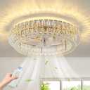 Fandelier Ceiling Fan with Lights and Remote Control Dimmable Crystal Ceiling Fan LED 3 Color 6 Speeds Chandelier Fan Bedroom Kitchen Living Room
