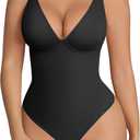 FeelinGirl Shapewear Bodysuits for Women Tummy Control Body Suits Deep V Neck Thong Body Shaper (XX-Large, Black)