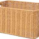YRMT Rattan Storage Basket Pantry Basket with Built-in Handles Wicker Basket for Organizing Shelves Waterproof Woven Basket Nature (14"x10"x6.3")
