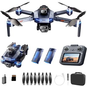 RC Drone with HD Camera 5 Inch LCD Screen Remote Controller, Professional Brushless Motor Drone Auto Return, Waypoints, Foldable Quadcopter with 2 Batteries & Portable Case for Beginners and Adults