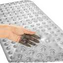 TEESHLY Bathtub Mats for Shower Tub, Extra Long Non-Slip 39 x 16 Inch Bath Mat with Drain Holes and Suction Cups, BathMat for Bathroom with Machine Washable (Clear Grey)