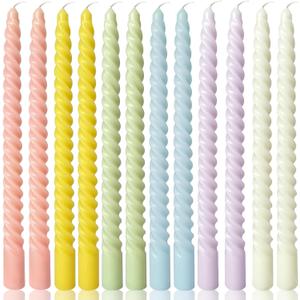 10 Inch Cream Spiral Taper Candles for Home Decoration, 12 Pack Candy-Color Candlesticks for Dinner Party Wedding Holiday