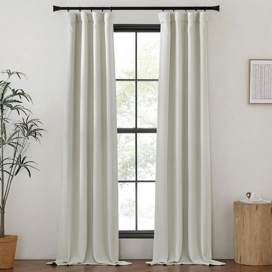 NICETOWN Faux Linen Curtains 90 inches Long for Doorway, Pinch Pleated Thick Room Darkening Window Treatments Noise Reducing Privacy for Living Room/Bedroom, Natural, W34 x L90, 2 Panels