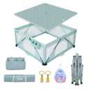 Foldable Baby Playpen, iTiLike Large Playard with Detachable Thicken Mat, Playpen for Babies and Toddlers with Storage Bag, Play Pens with Gate, Indoor & Outdoor Portable Play Yard, Sturdy Baby Fence (Mint Green)