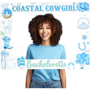 Jollyboom Coastal Cowgirl Bachelorette Party Decorations Photo Booth, Blue Cowgirl Bridal Shower Photo Booth Prop Frame for Western Cowgirl Bridal Shower Last Toast on The Coast Bachelorette Party (As Picture Showed)
