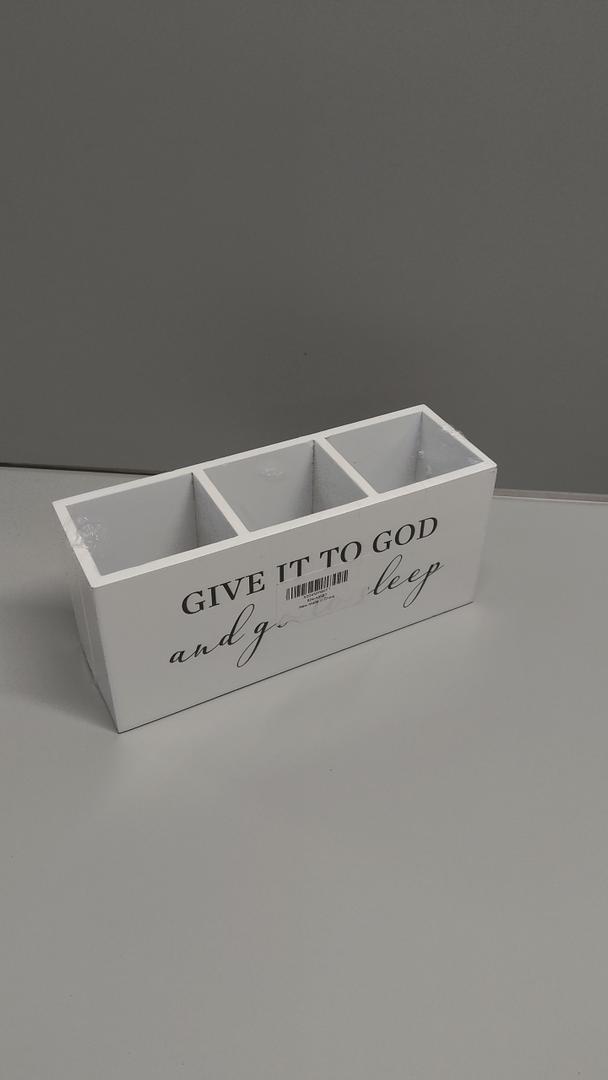 Positive Black Pen Holder for Desk, Inspirational Desk Decor, Funny Gifts for Coworkers Women Men Wooden Pen Pencil Holder Organizer for Office Accessories (Give it to God and Go to Sleep-