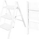 Valeo 3 Step Ladder,Lightweight Folding Step Stool with Wide Anti-Slip Pedal, 330LBS Capacity, Heavy Duty,Sturdy Iron Metal Step Stool for Home, Kitchen, Closet, Adults,White