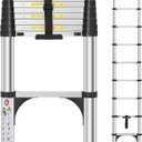 DEZEX Telescoping Ladders 8.5 FT Aluminum Ladder - One-Button Retraction Collapsible Telescopic Ladder for Home,RV,Attic & Loft, Lasts 330 LBS with 2 Triangle Stabilizers