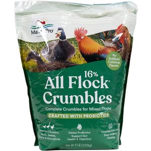 Manna Pro All Flock Crumbles, Crafted with Probiotics for Gut Health & Digestion, 16% Protein for Mixed Flocks with No Artificial Colors or Flavors, Crumbled for Easy Feeding, 8 lbs (EXP 02/02/26)