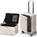 Top Opening Expandable Lightweight PC Hard Shell Suitcase, 20 Inch Carry On Luggage with TSA Lock, 360 Silent Spinner Wheels, Cup Holder, Ideal for Business Travel Suitcase (Beige)