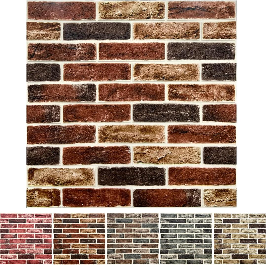 10-Pack 52 Sq.Ft 3D Wall Panels Peel and Stick 3D Faux Brick Wallpaper Peel and Stick Red Brown Faux Stone Wall Panel Foam Brick Self-Adhesive 3D Wallpaper, 10PCS