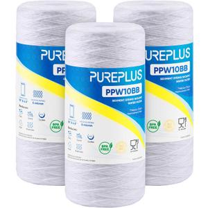 PUREPLUS 5 Micron 10 x 4.5 Whole House String Wound Sediment Filter for Well Water, Replacement Cartridge for 84637, WPX5BB97P, PC10, 355214-45, 355215-45, WP10BB97P, WP5BB97P, 3Pack