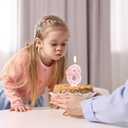 Pink Glitter Bow Cake Candles,2nd Birthday Candles,3.5 inch Large Size Pink Macaroon Number Candles Cake Topper Decorations for Kids Girls Adults Birthday Wedding Anniversary Party Supplies